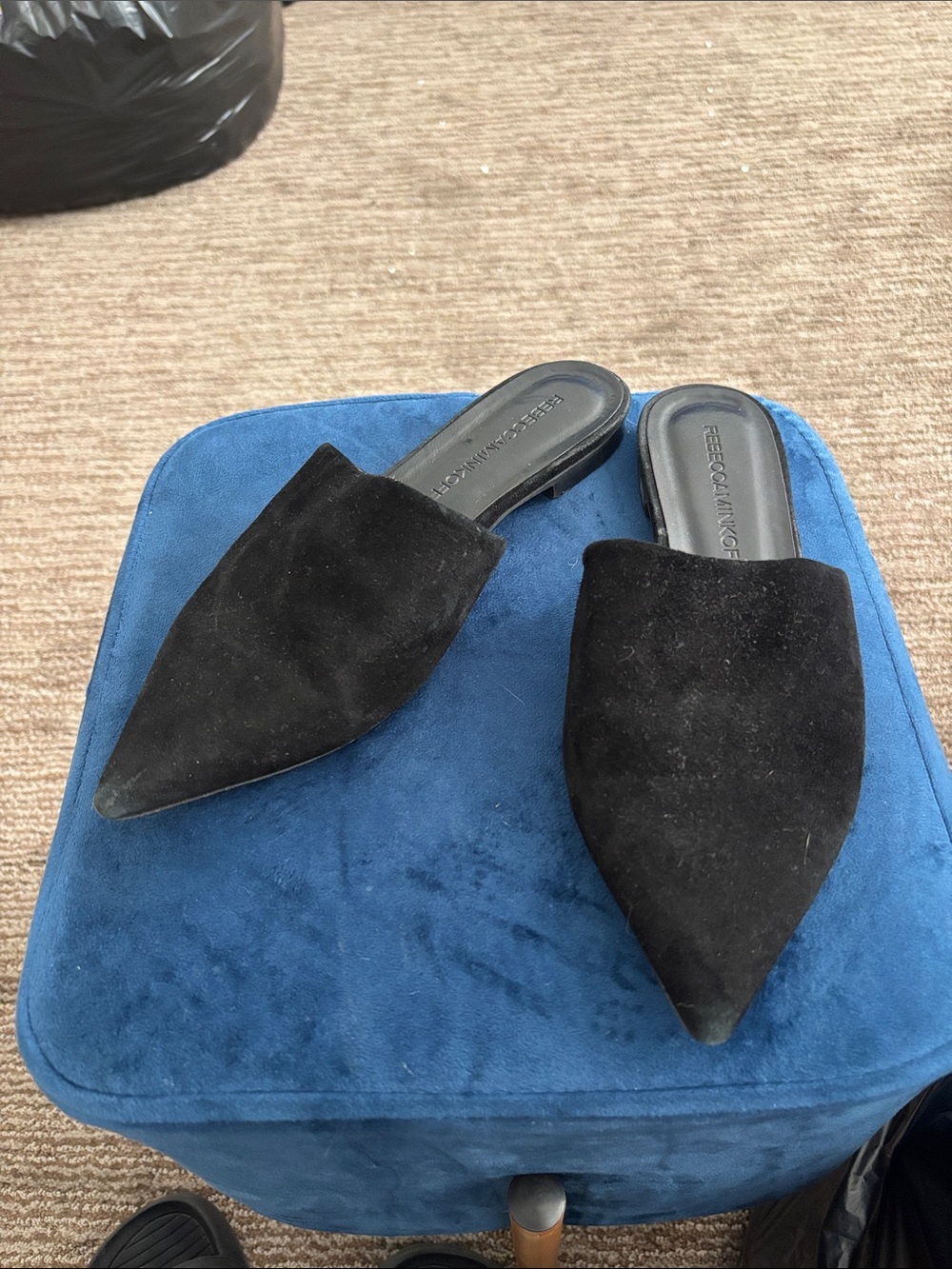 Rebecca Minkoff Black Suede Pointed Mules - Slip-On